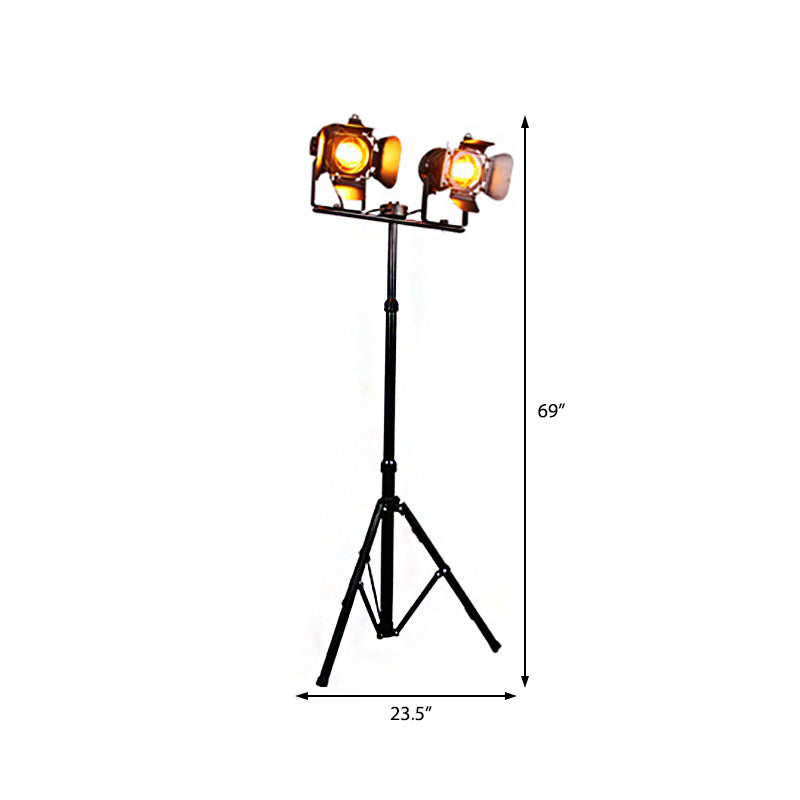 Black/Black and Red 2 Lights Floor Light Industrial Metal Tripod Shade Standing Lamp for Living Room