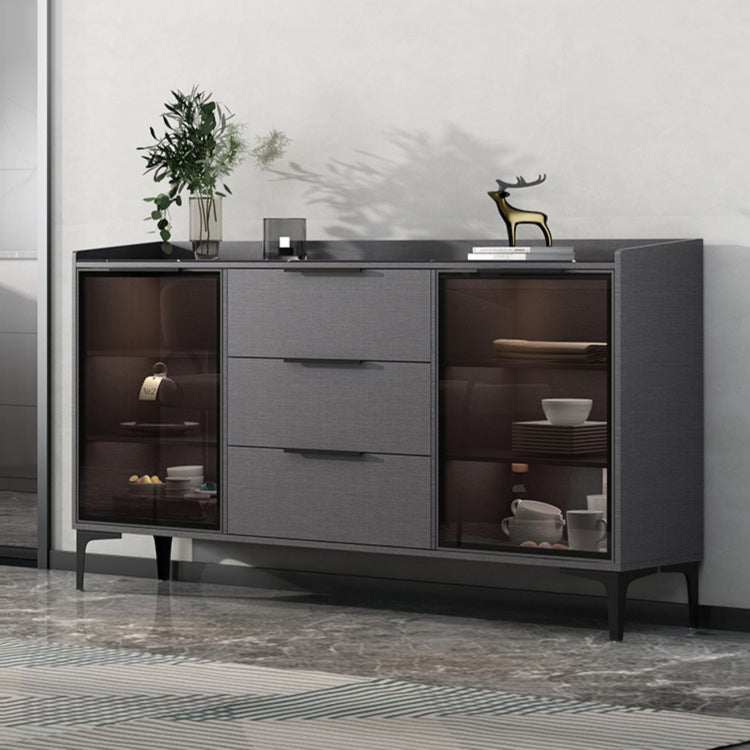 Glam Style Sideboard Black Sintered Stone Top Server with Door and Drawer