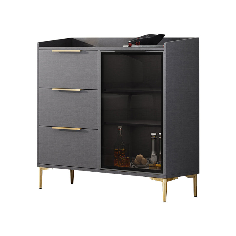 Glam Style Sideboard Black Sintered Stone Top Server with Door and Drawer