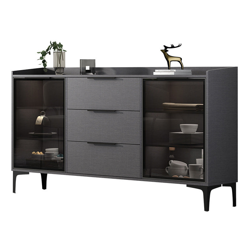 Glam Style Sideboard Black Sintered Stone Top Server with Door and Drawer