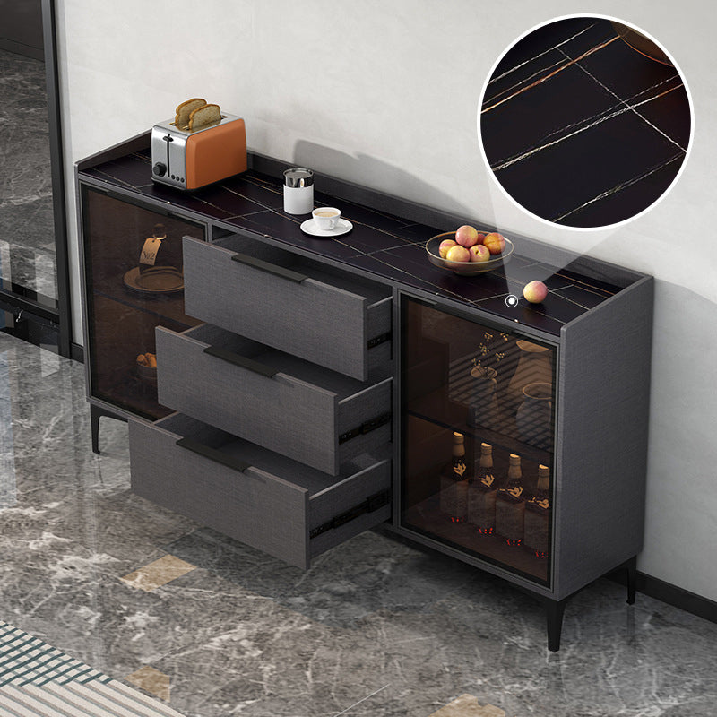 Glam Style Sideboard Black Sintered Stone Top Server with Door and Drawer