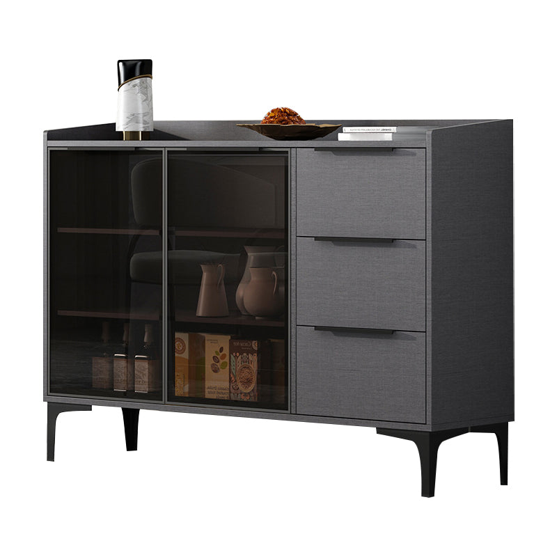 Glam Style Sideboard Black Sintered Stone Top Server with Door and Drawer