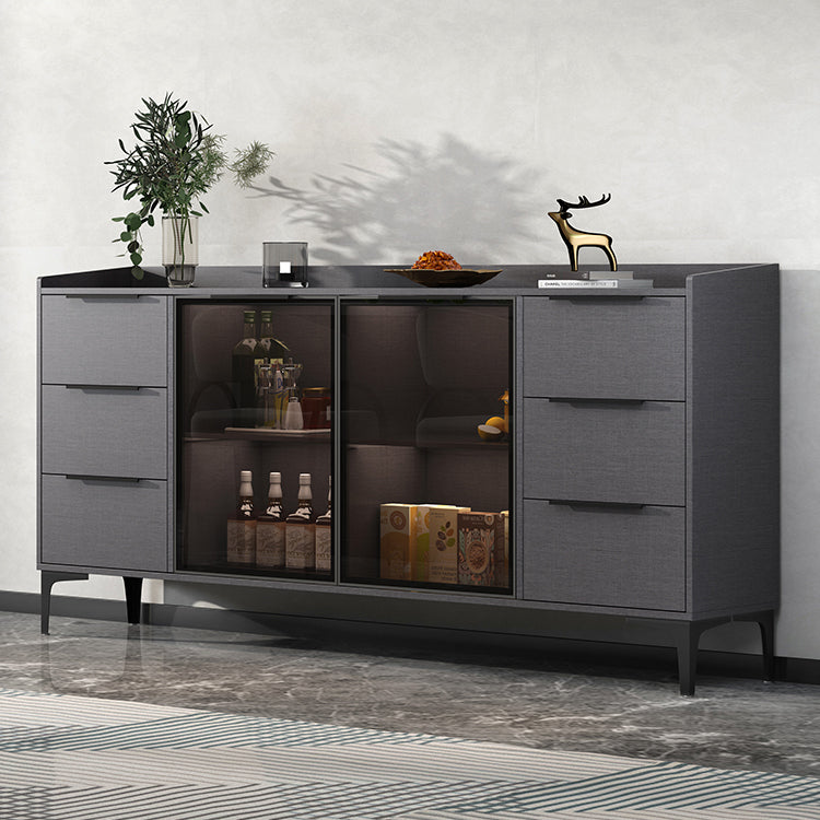 Glam Style Sideboard Black Sintered Stone Top Server with Door and Drawer