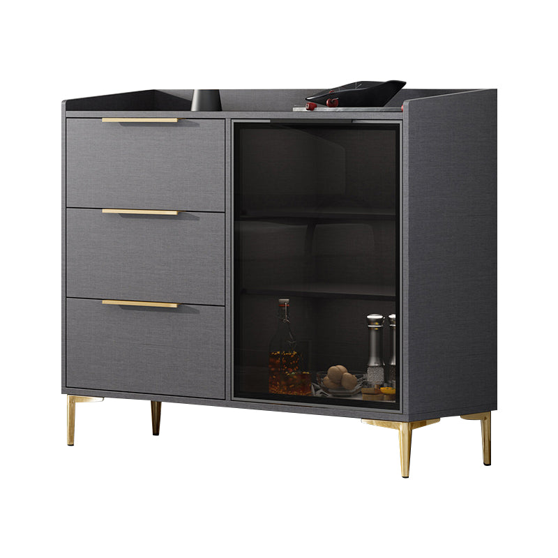 Glam Style Sideboard Black Sintered Stone Top Server with Door and Drawer