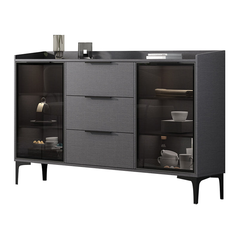 Glam Style Sideboard Black Sintered Stone Top Server with Door and Drawer