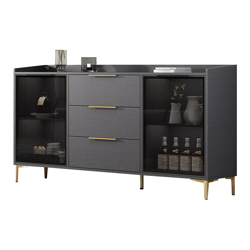 Glam Style Sideboard Black Sintered Stone Top Server with Door and Drawer