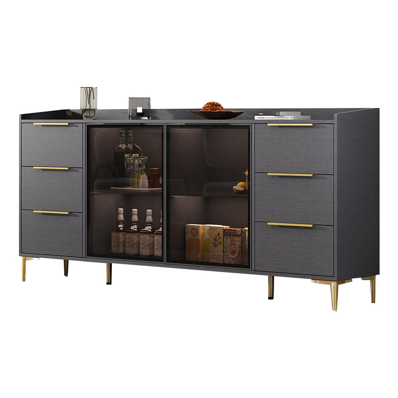 Glam Style Sideboard Black Sintered Stone Top Server with Door and Drawer