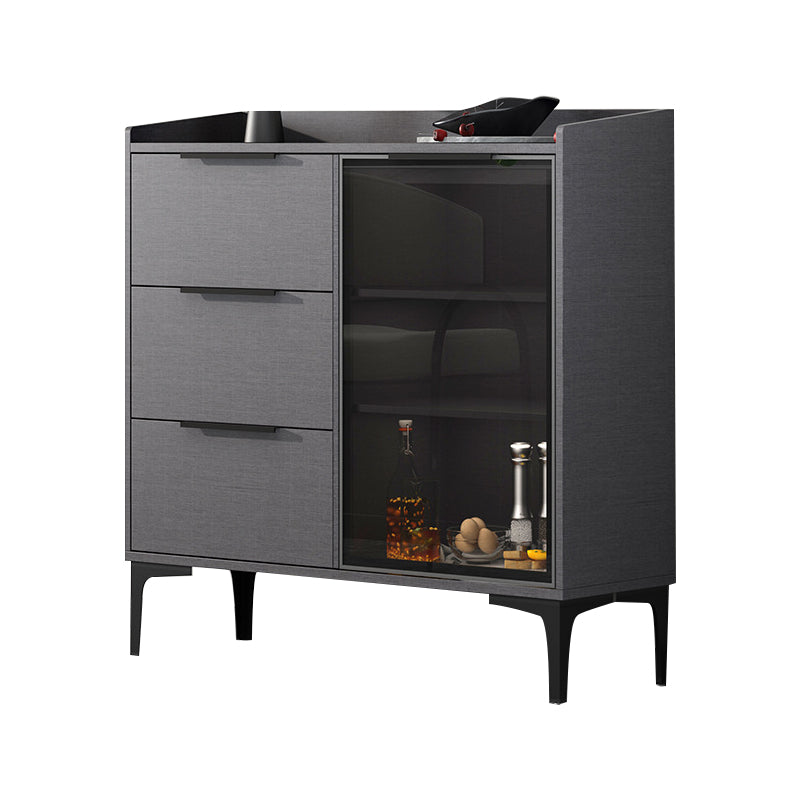 Glam Style Sideboard Black Sintered Stone Top Server with Door and Drawer