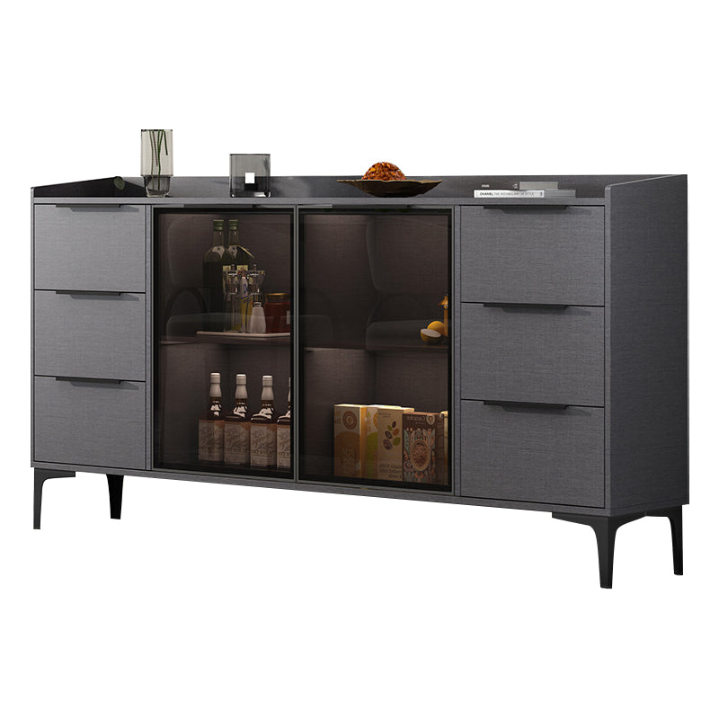 Glam Style Sideboard Black Sintered Stone Top Server with Door and Drawer