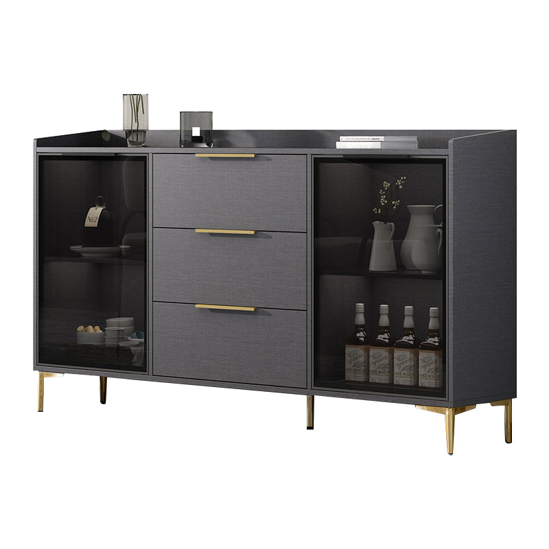 Glam Style Sideboard Black Sintered Stone Top Server with Door and Drawer