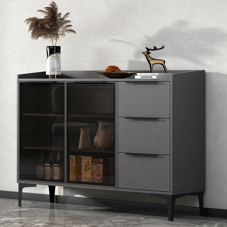 Glam Style Sideboard Black Sintered Stone Top Server with Door and Drawer