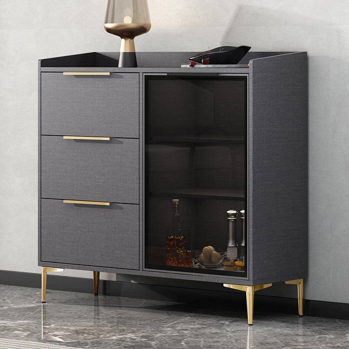 Glam Style Sideboard Black Sintered Stone Top Server with Door and Drawer