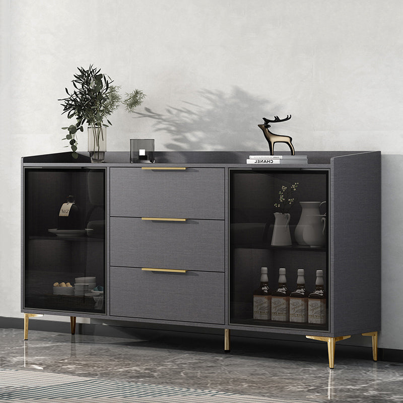 Glam Style Sideboard Black Sintered Stone Top Server with Door and Drawer