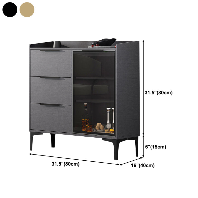 Glam Style Sideboard Black Sintered Stone Top Server with Door and Drawer