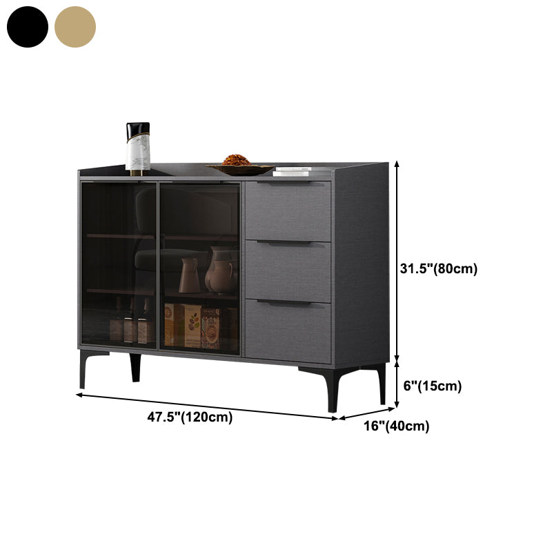 Glam Style Sideboard Black Sintered Stone Top Server with Door and Drawer