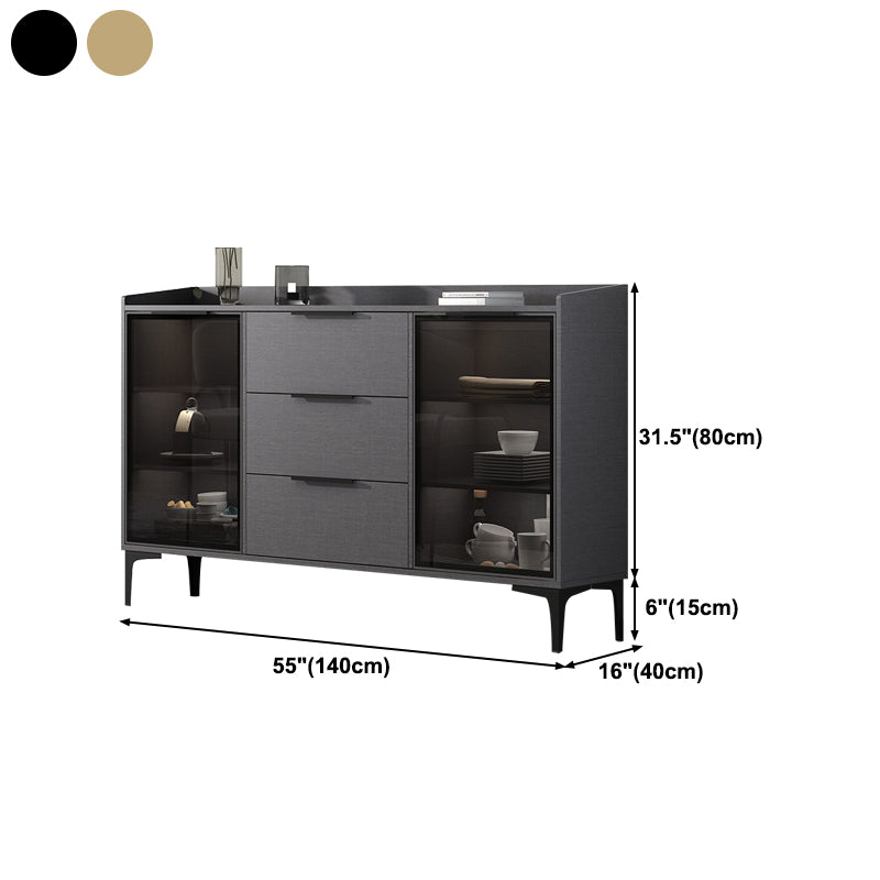 Glam Style Sideboard Black Sintered Stone Top Server with Door and Drawer