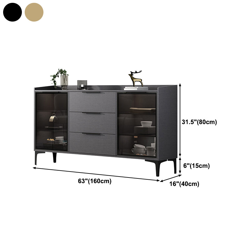 Glam Style Sideboard Black Sintered Stone Top Server with Door and Drawer