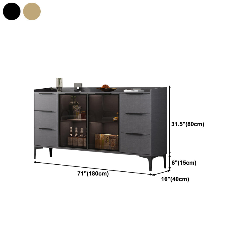 Glam Style Sideboard Black Sintered Stone Top Server with Door and Drawer