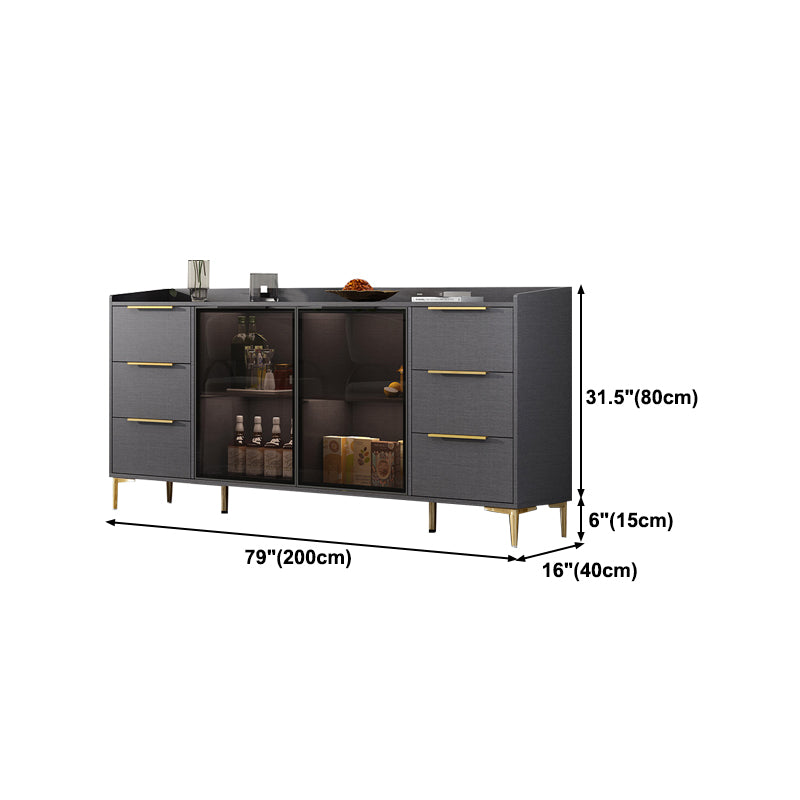 Glam Style Sideboard Black Sintered Stone Top Server with Door and Drawer