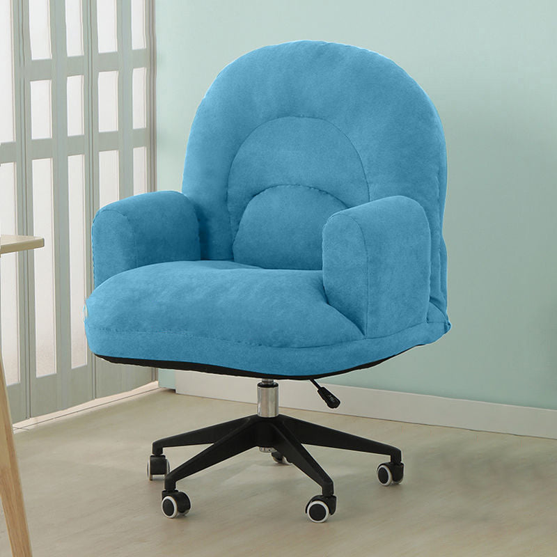 Mid Back Upholstered Office Chair Height-adjustable Padded Arms Chair with Wheels