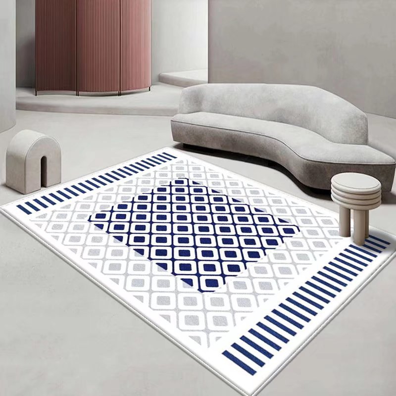 White Simple Rug Polyester Pattern Rug Stain Resistant Rug for Drawing Room