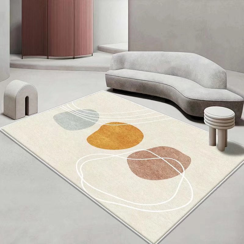 White Simple Rug Polyester Pattern Rug Stain Resistant Rug for Drawing Room