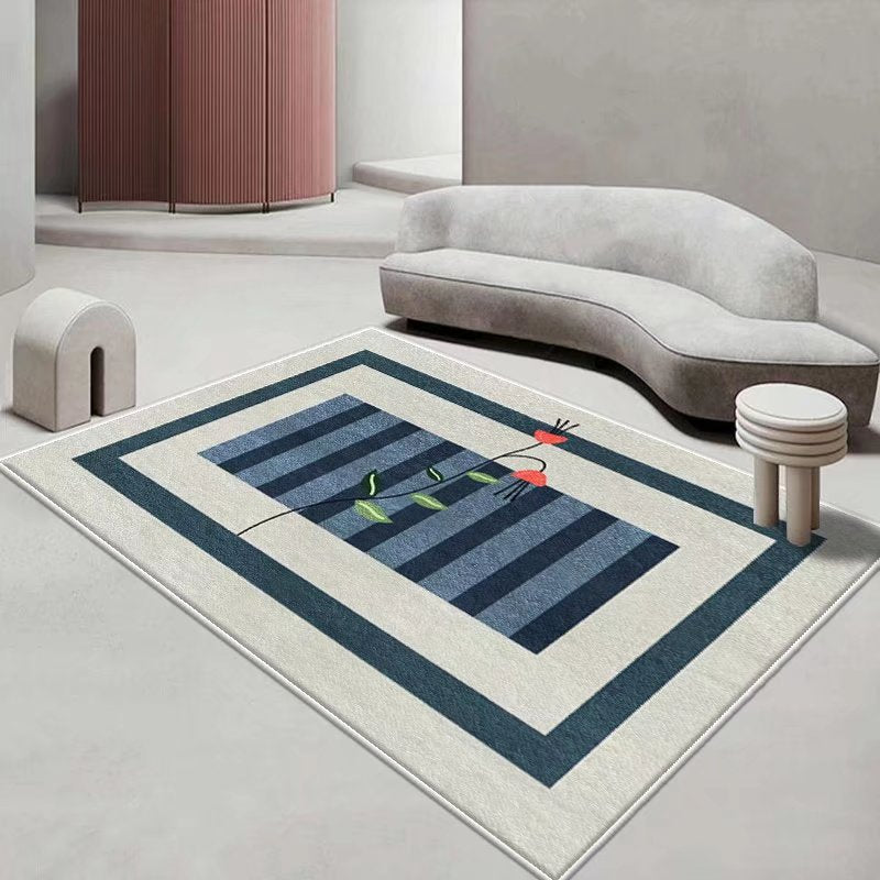 White Simple Rug Polyester Pattern Rug Stain Resistant Rug for Drawing Room