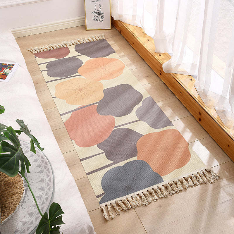 Orange Casual Rug Polyester Tassel Rug Stain Resistant Rug for Bedroom