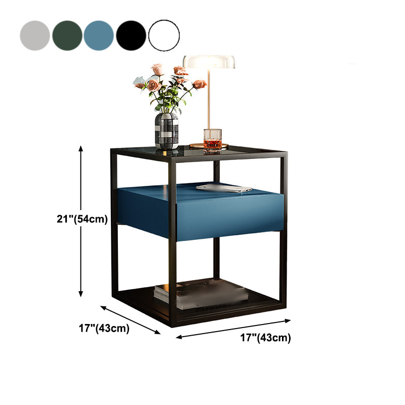 21'' Tall Modern Bed Nightstand Metal Glass Top Drawer Storage 2-shelf Night Table