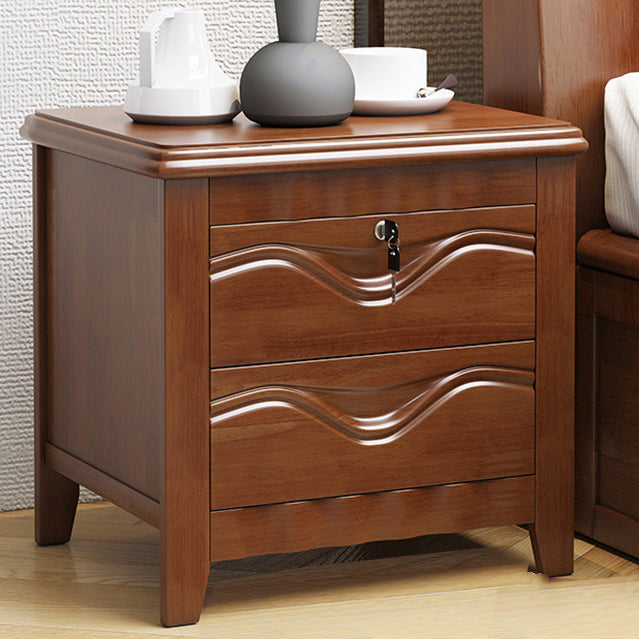 2-drawer Solid Wood Nightstand Modern Oak Legs Included Night Table with Lock