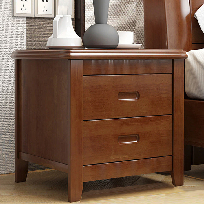 2-drawer Solid Wood Nightstand Modern Oak Legs Included Night Table with Lock