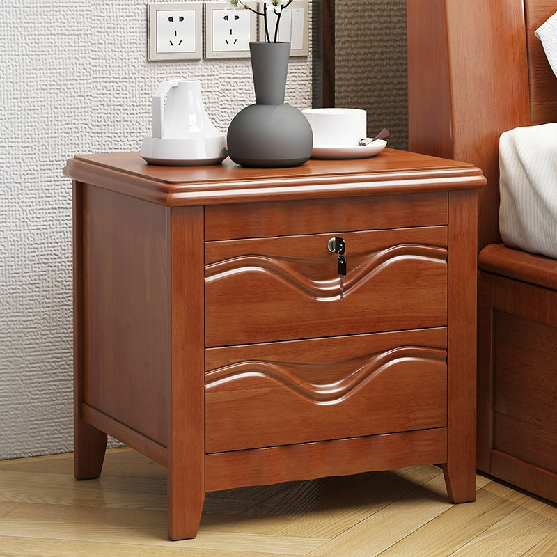 2-drawer Solid Wood Nightstand Modern Oak Legs Included Night Table with Lock