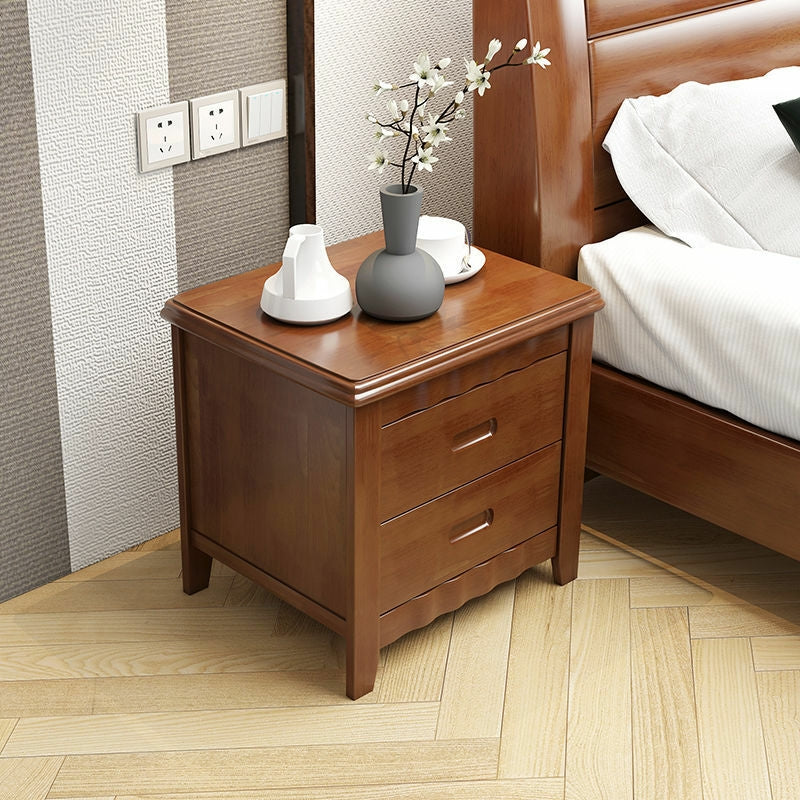 2-drawer Solid Wood Nightstand Modern Oak Legs Included Night Table with Lock