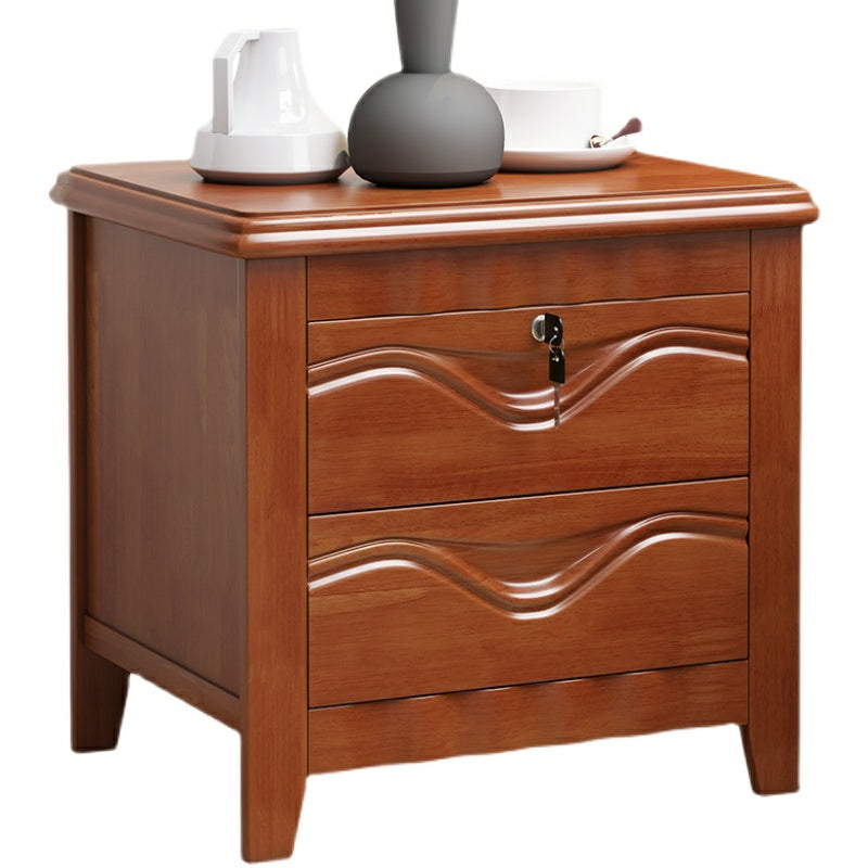 2-drawer Solid Wood Nightstand Modern Oak Legs Included Night Table with Lock