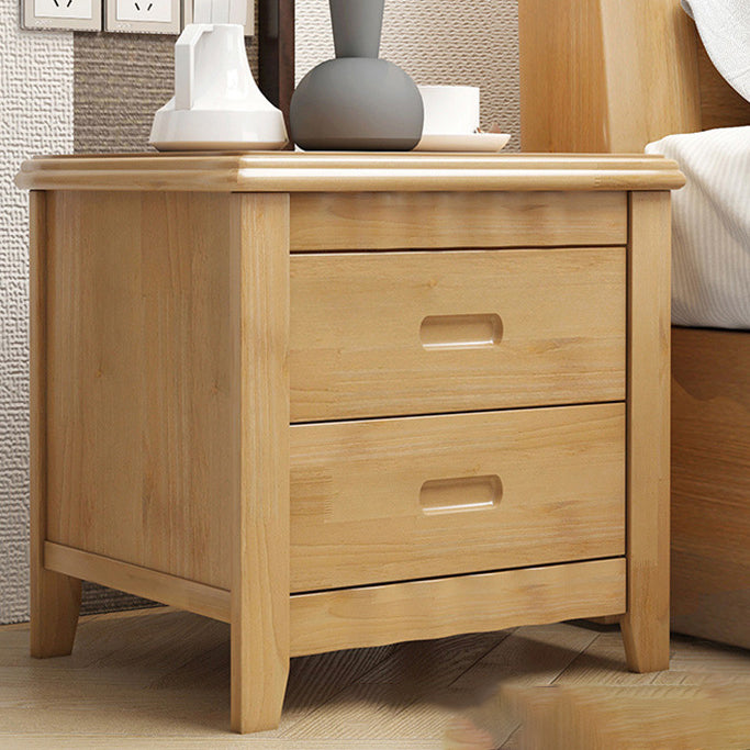 2-drawer Solid Wood Nightstand Modern Oak Legs Included Night Table with Lock