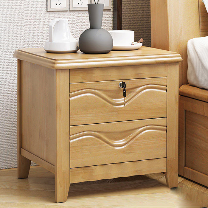 2-drawer Solid Wood Nightstand Modern Oak Legs Included Night Table with Lock