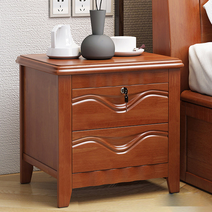 2-drawer Solid Wood Nightstand Modern Oak Legs Included Night Table with Lock