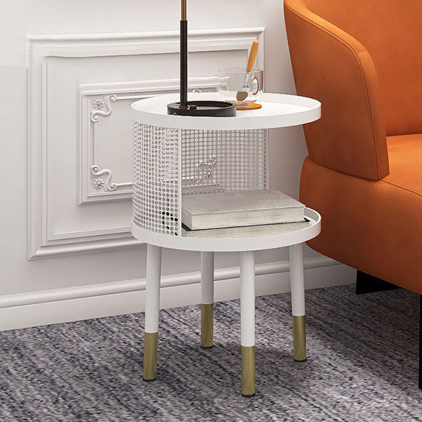 Glam Metal Accent Table Nightstand Stone Top 22'' Tall Open Storage Night Table with Legs