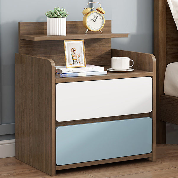 Modern Artificial Timber Bed Nightstand Medium Wood Night Table with Drawer