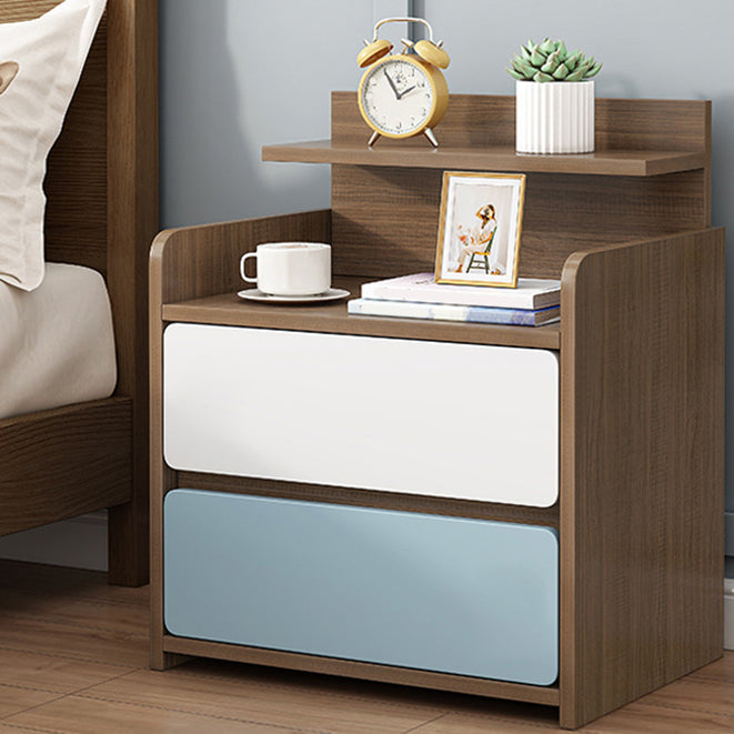 Modern Artificial Timber Bed Nightstand Medium Wood Night Table with Drawer