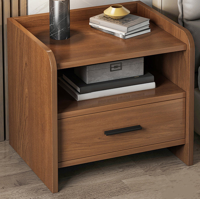 Modern Artificial Timber Bed Nightstand Medium Wood Night Table with Drawer