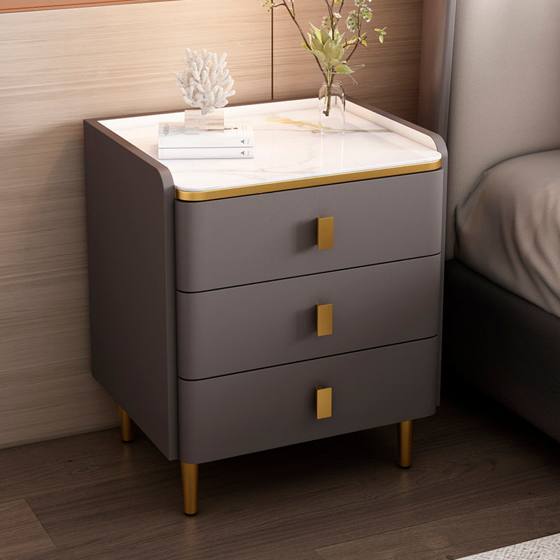 Glam Wood-Based Panel Accent Table Nightstand Drawer Storage Night Table with Legs