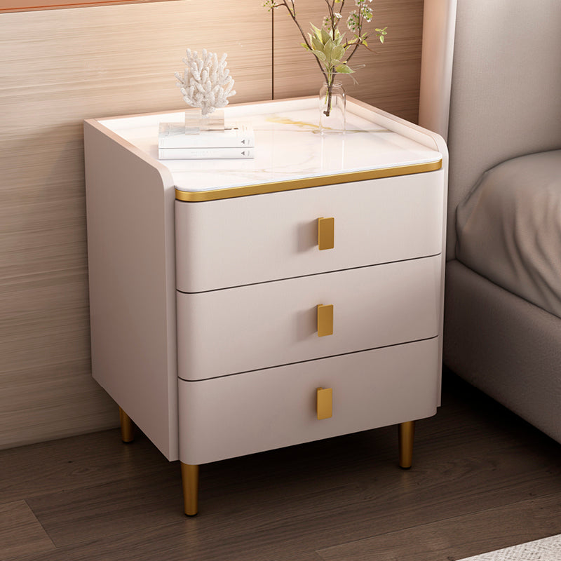 Glam Wood-Based Panel Accent Table Nightstand Drawer Storage Night Table with Legs