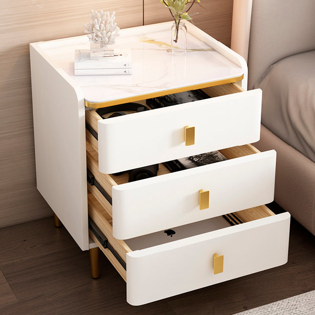 Glam Wood-Based Panel Accent Table Nightstand Drawer Storage Night Table with Legs