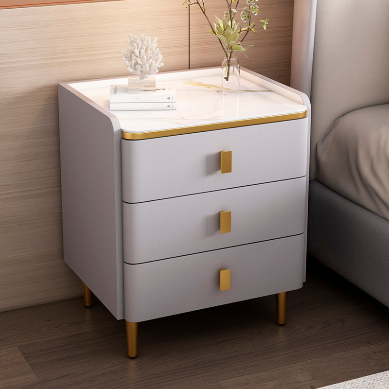 Glam Wood-Based Panel Accent Table Nightstand Drawer Storage Night Table with Legs