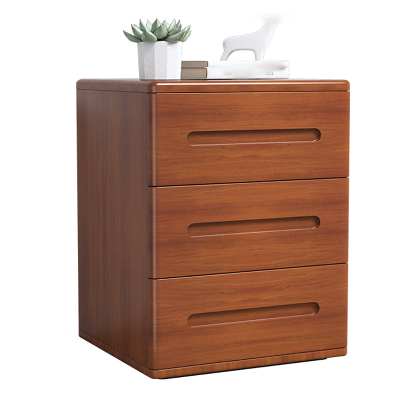 3-Drawer Solid Wood Nightstand Rubber Wood Modern Bedside Cabinet