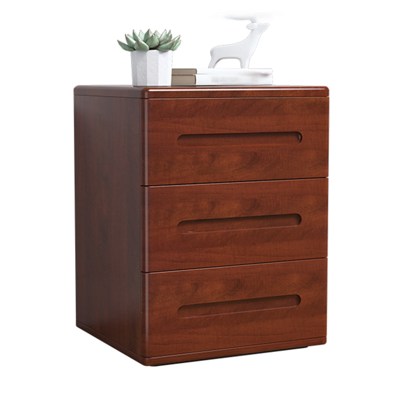 3-Drawer Solid Wood Nightstand Rubber Wood Modern Bedside Cabinet