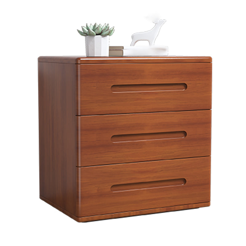 3-Drawer Solid Wood Nightstand Rubber Wood Modern Bedside Cabinet