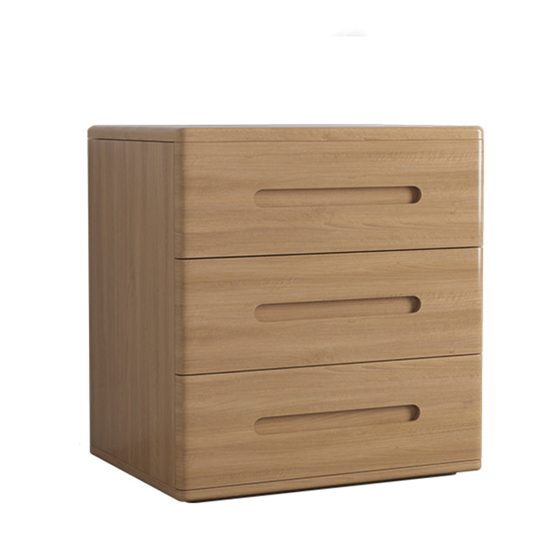 3-Drawer Solid Wood Nightstand Rubber Wood Modern Bedside Cabinet