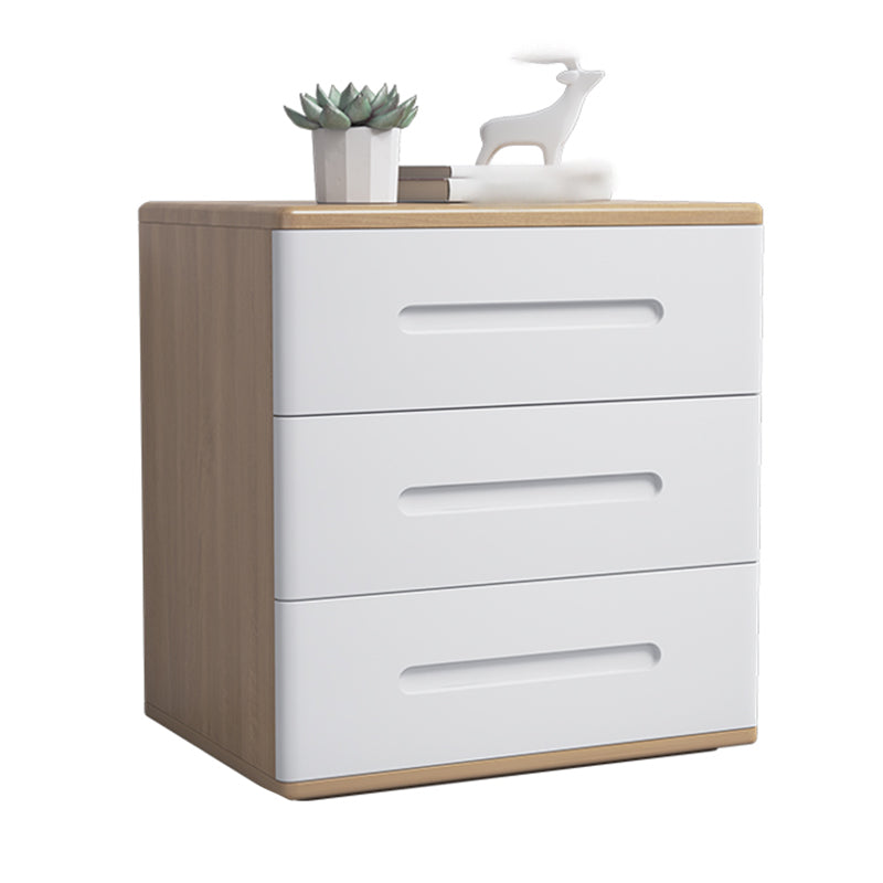 3-Drawer Solid Wood Nightstand Rubber Wood Modern Bedside Cabinet